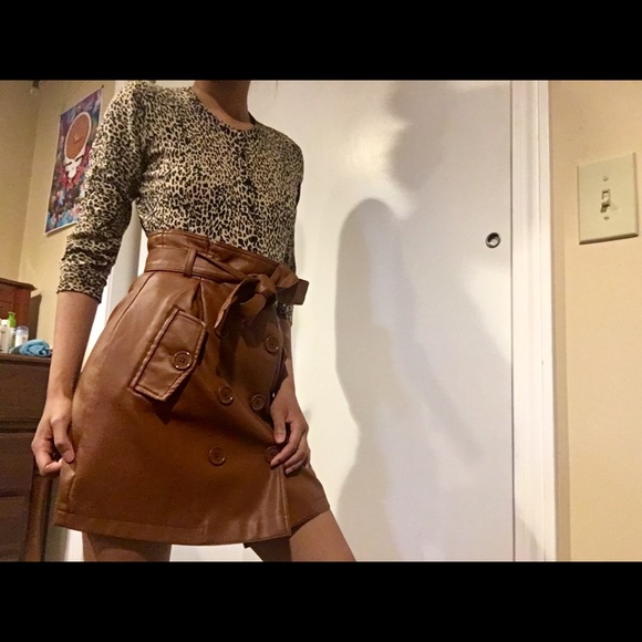 Forever 21 Faux Smooth Leather Brown Mini Skirt XS - Picture 6 of 6